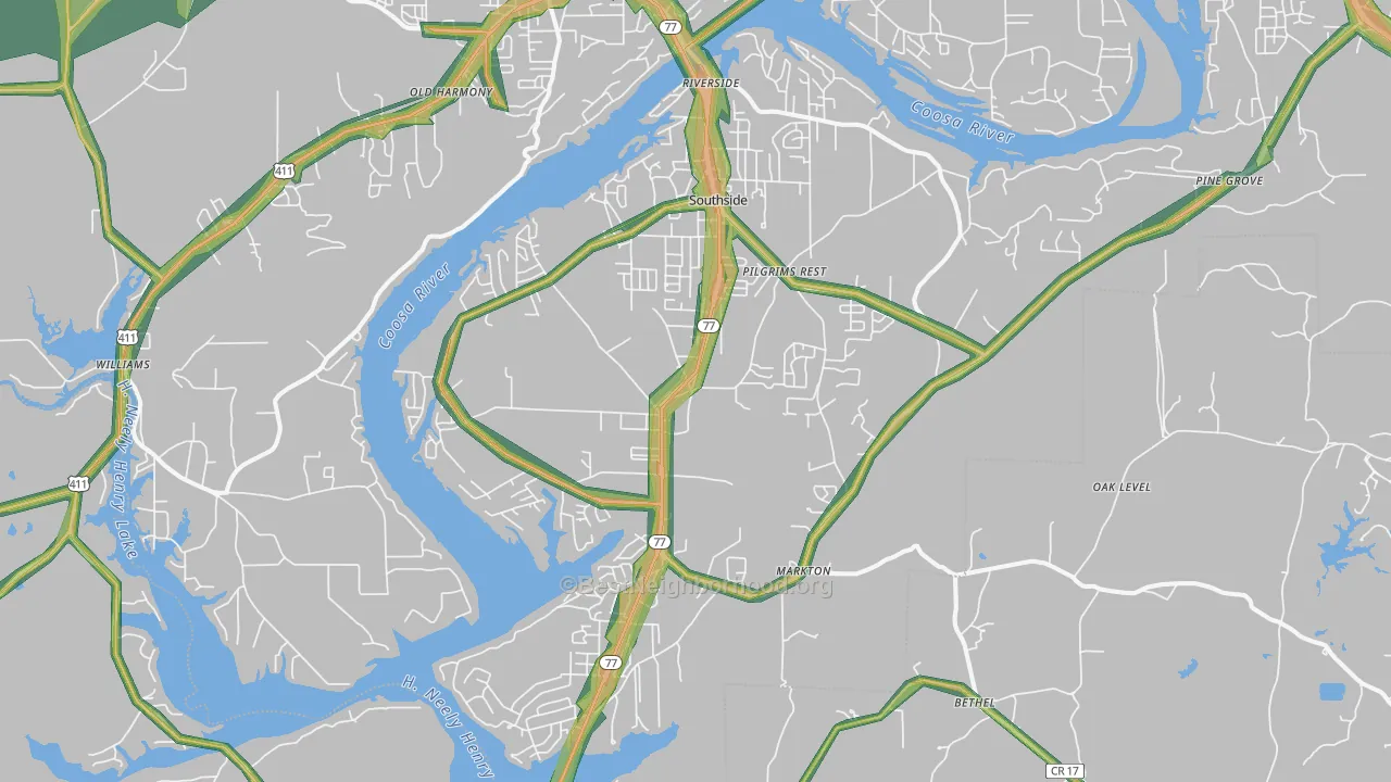 Southside, AL Map of Noise Levels in Southside