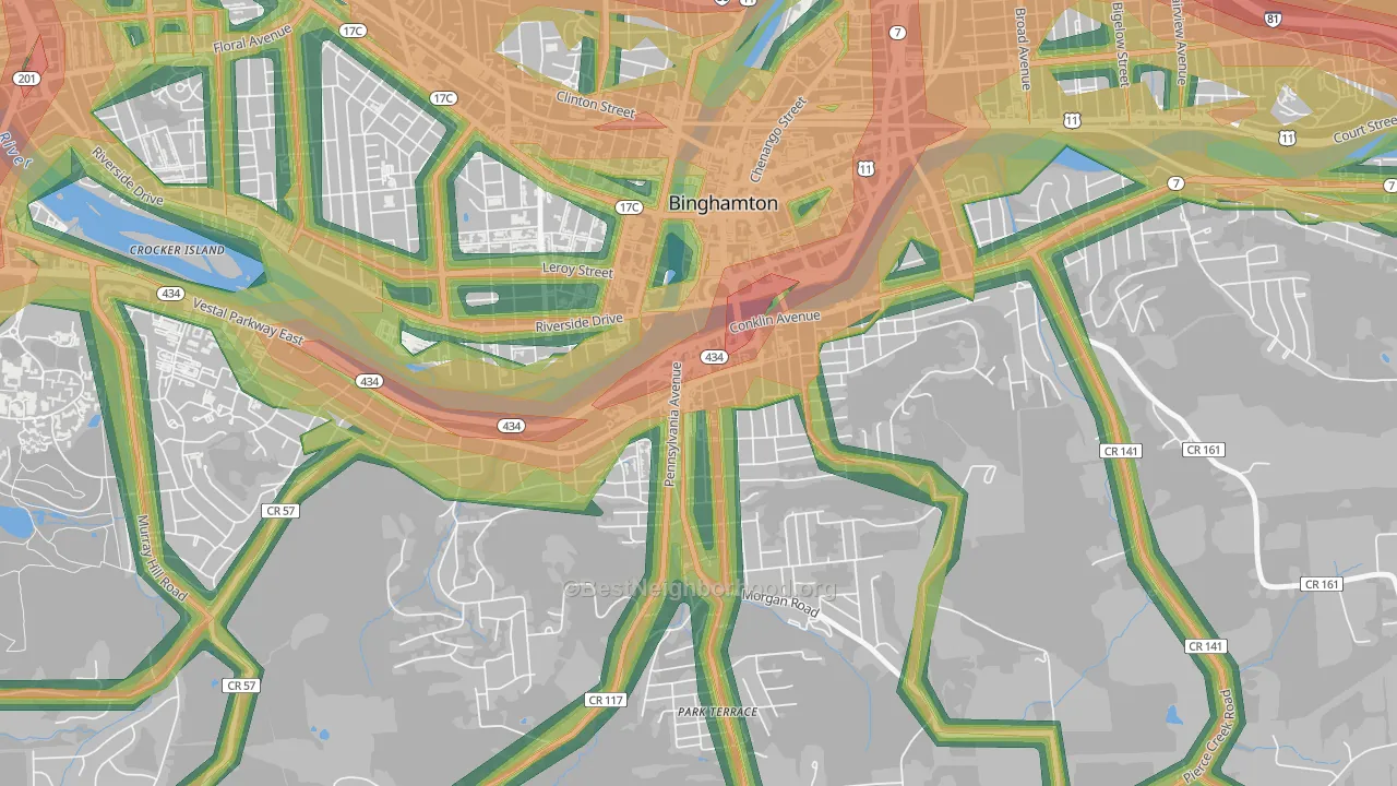 Southside, Binghamton, NY Map of Noise Levels in Southside