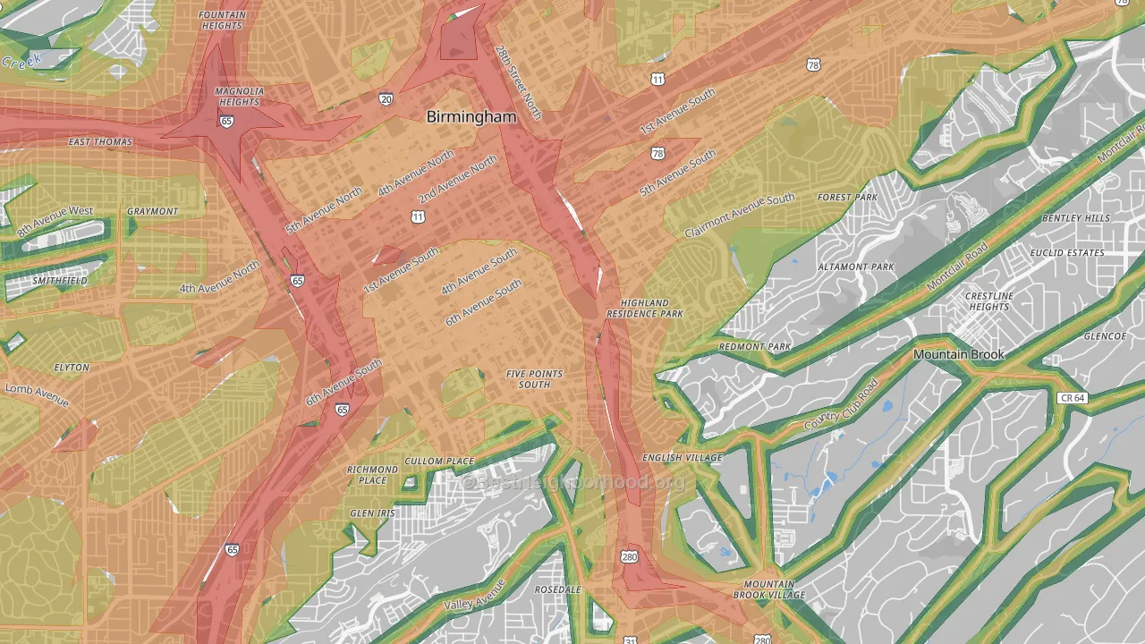 Southside, Birmingham, AL Map of Noise Levels in Southside