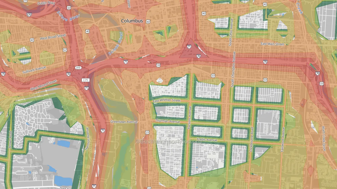 Southside Columbus, Columbus, OH Map of Noise Levels in Southside Columbus