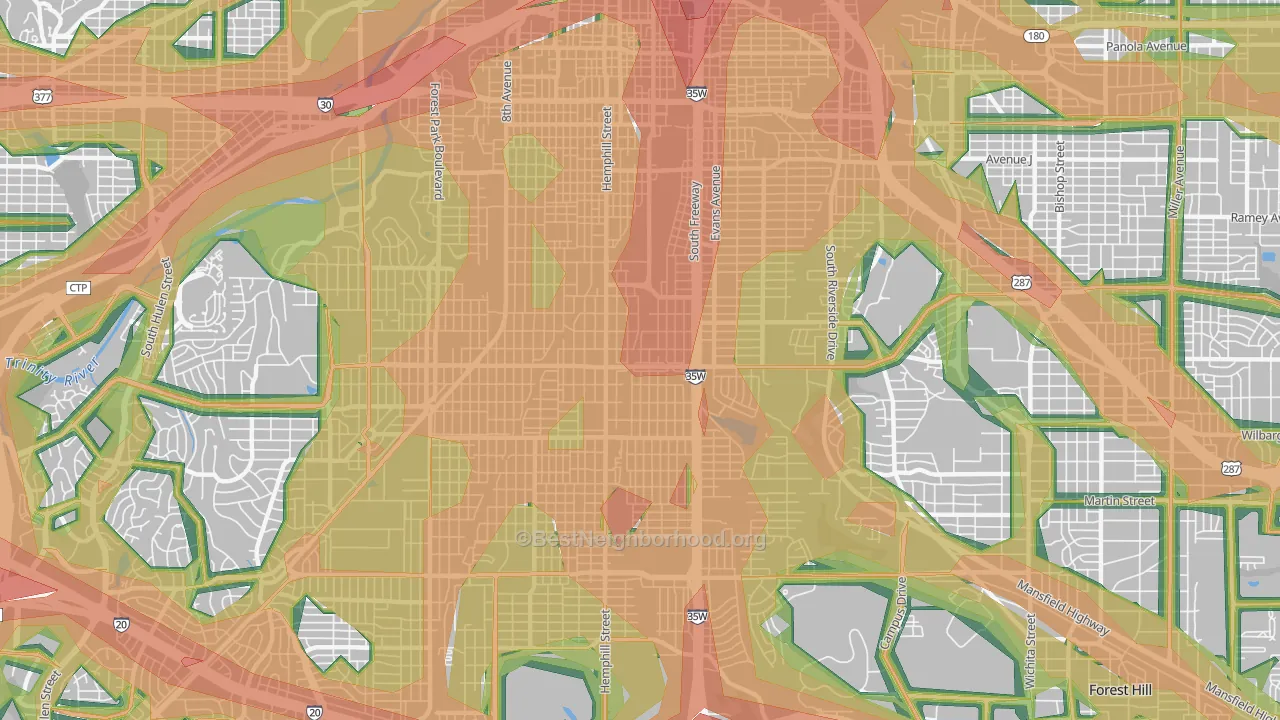 Southside, Fort Worth, TX Map of Noise Levels in Southside