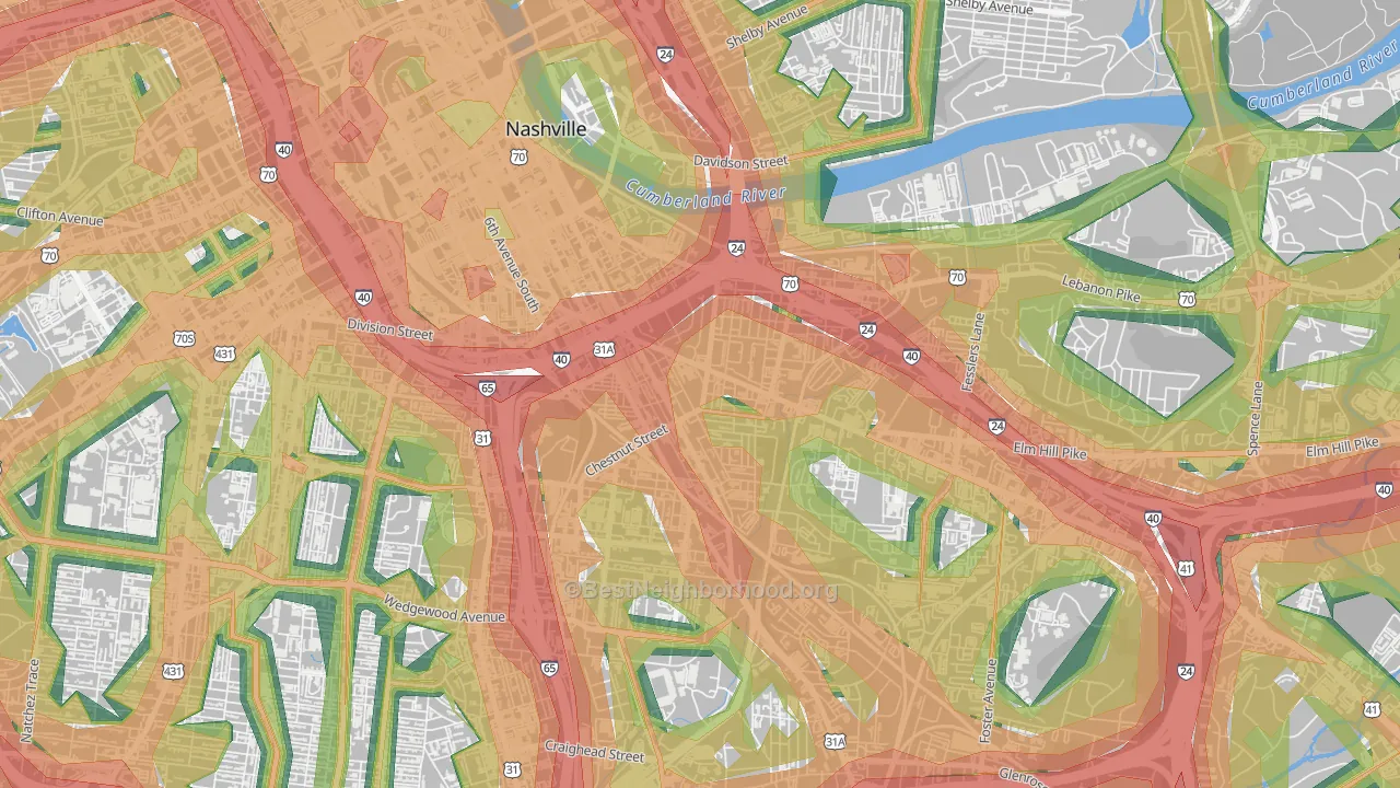 Southside, Nashville, TN Map of Noise Levels in Southside