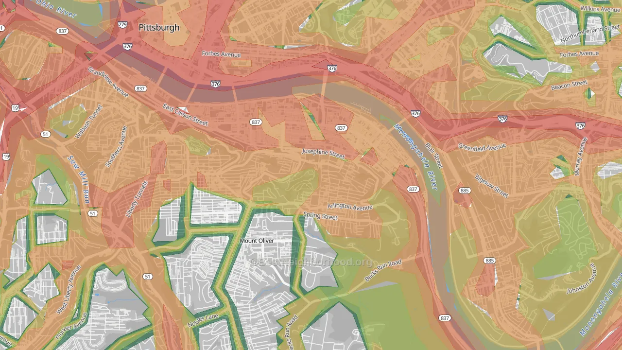 Southside Slopes, Pittsburgh, PA Map of Noise Levels in Southside Slopes