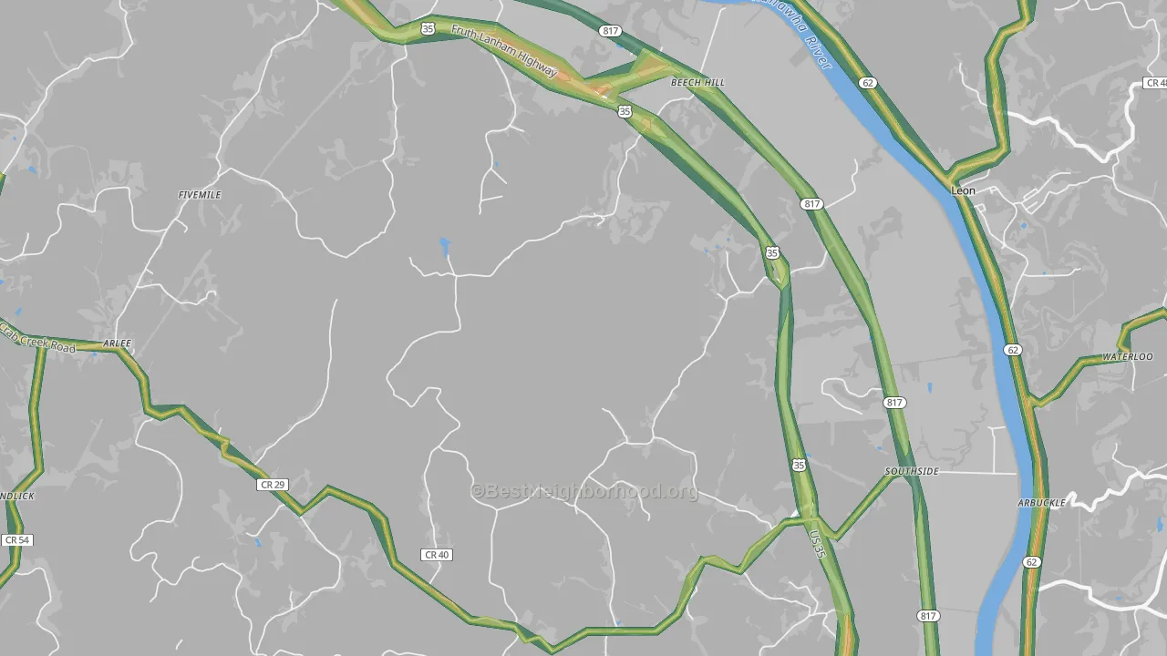 Southside, WV Map of Noise Levels in Southside
