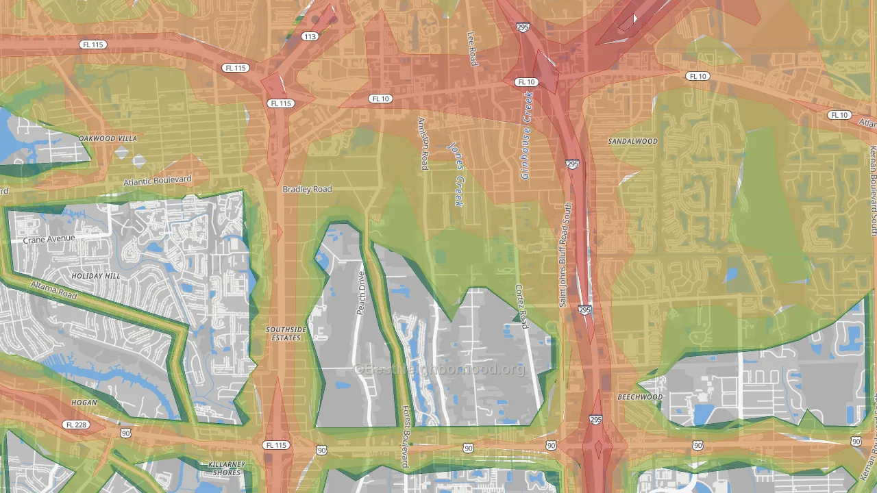 Southsuide Estates, Jacksonville, FL Map of Noise Levels in Southsuide Estates