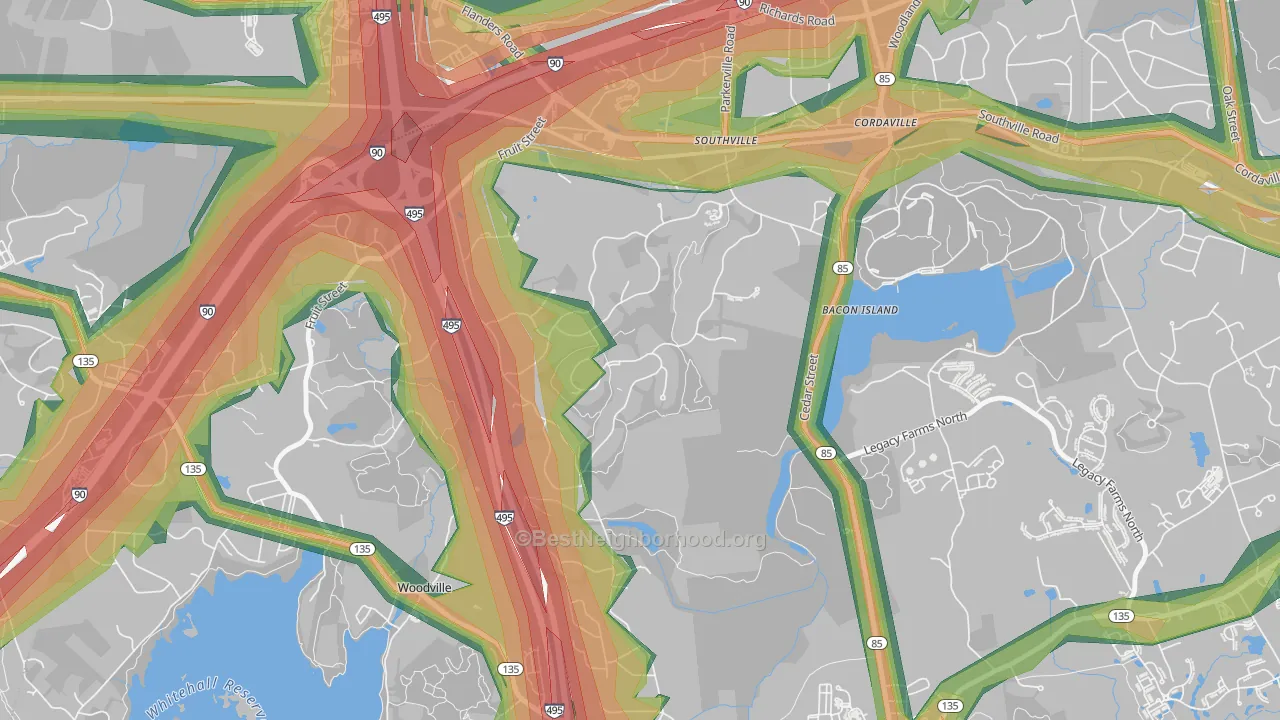 Southville, MA Map of Noise Levels in Southville