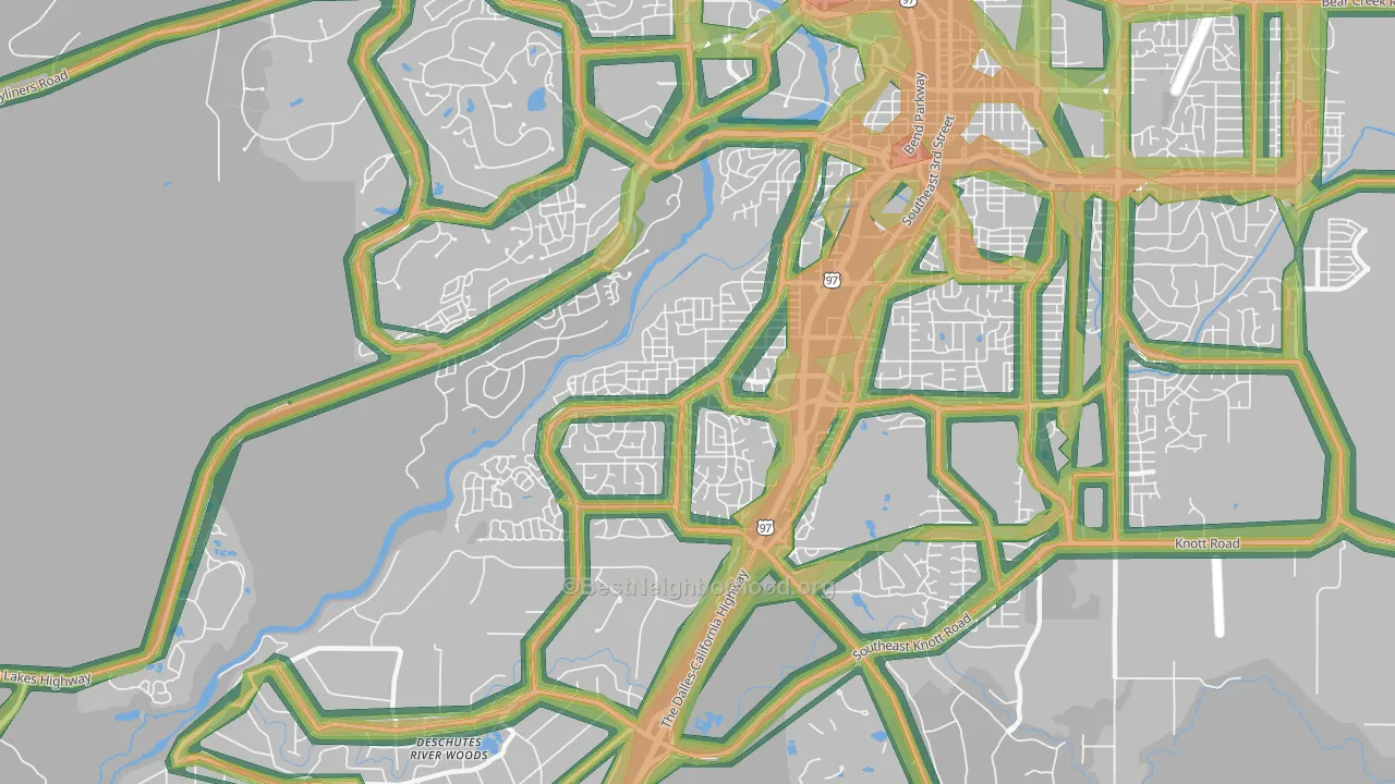 Southwest Bend, Bend, OR Map of Noise Levels in Southwest Bend