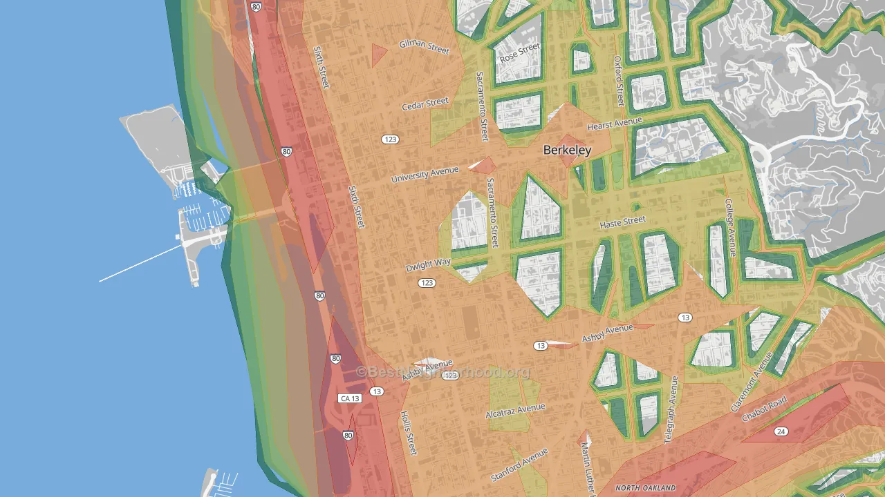 SouthWest Berkeley, Berkeley, CA Map of Noise Levels in SouthWest Berkeley