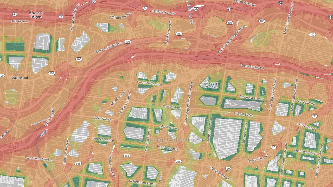 Southwest Garden, St. Louis, MO Map of Noise Levels in Southwest Garden