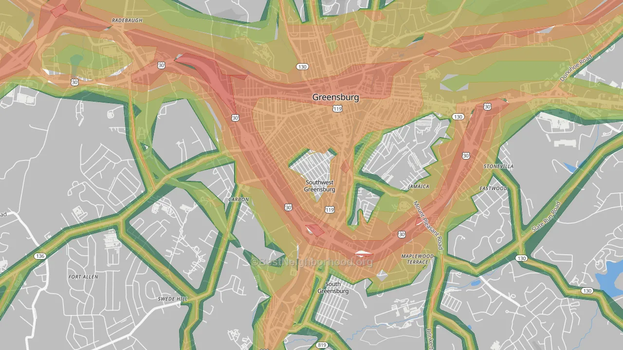 Southwest Greensburg, PA Map of Noise Levels in Southwest Greensburg