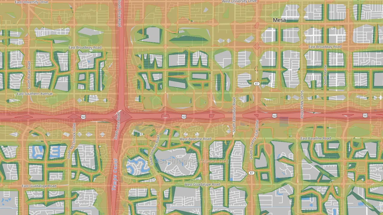 Southwest Mesa, Mesa, AZ Map of Noise Levels in Southwest Mesa