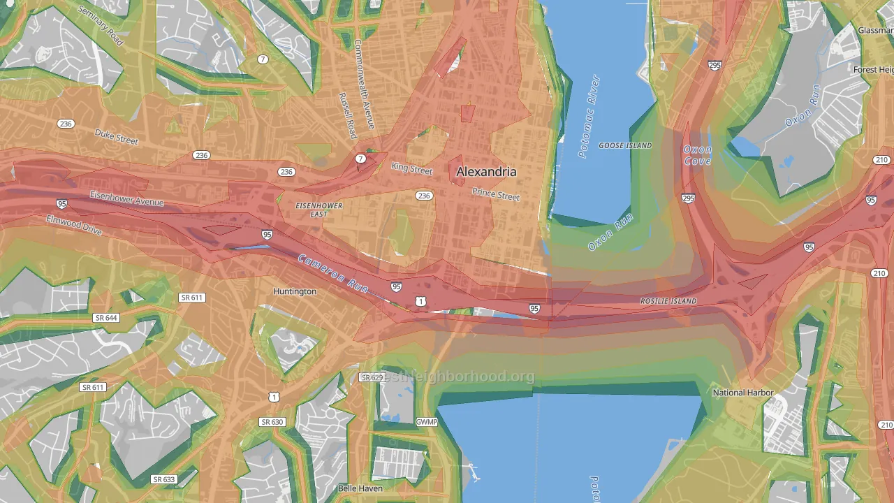 Southwest Quadrant, Alexandria, VA Map of Noise Levels in Southwest Quadrant