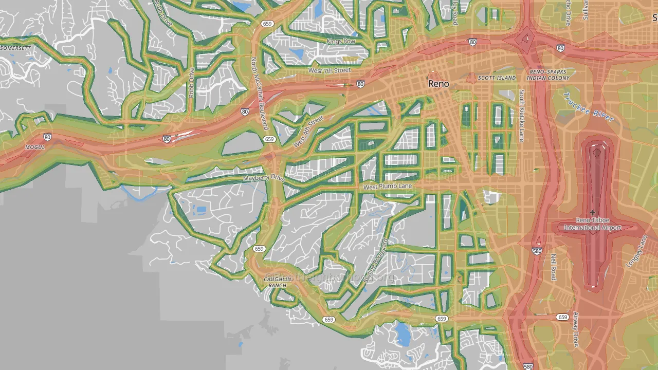 Southwest, Reno, NV Map of Noise Levels in Southwest