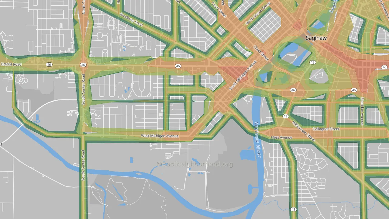 Southwest Saginaw, Saginaw, MI Map of Noise Levels in Southwest Saginaw