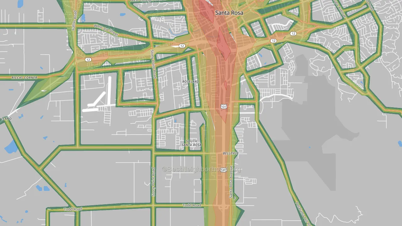 SouthWest Santa Rosa, Santa Rosa, CA Map of Noise Levels in SouthWest Santa Rosa