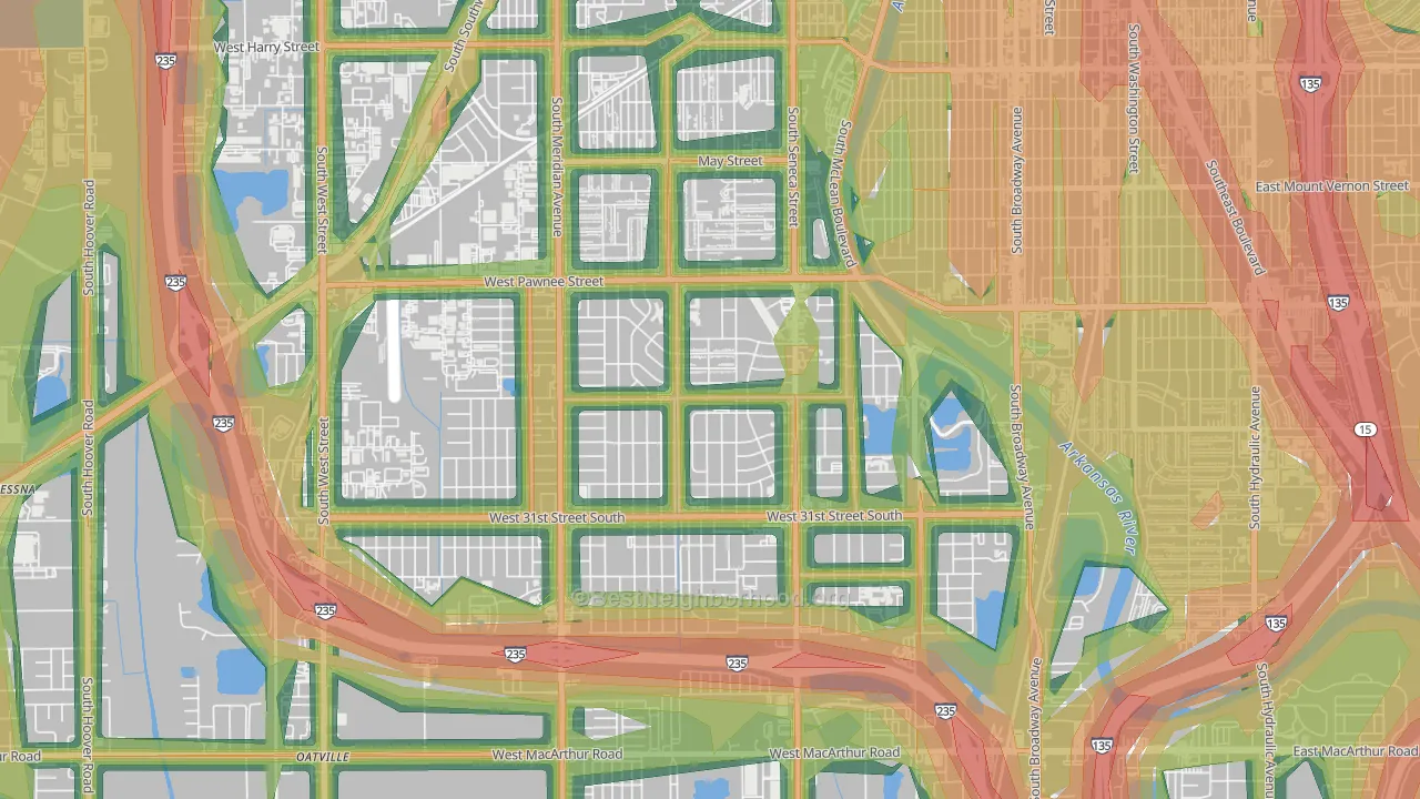 Southwest, Wichita, KS Map of Noise Levels in Southwest