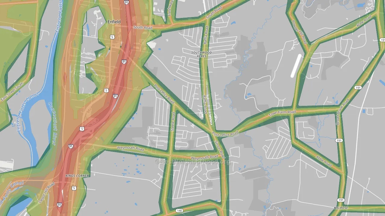 Southwood Acres, CT Map of Noise Levels in Southwood Acres