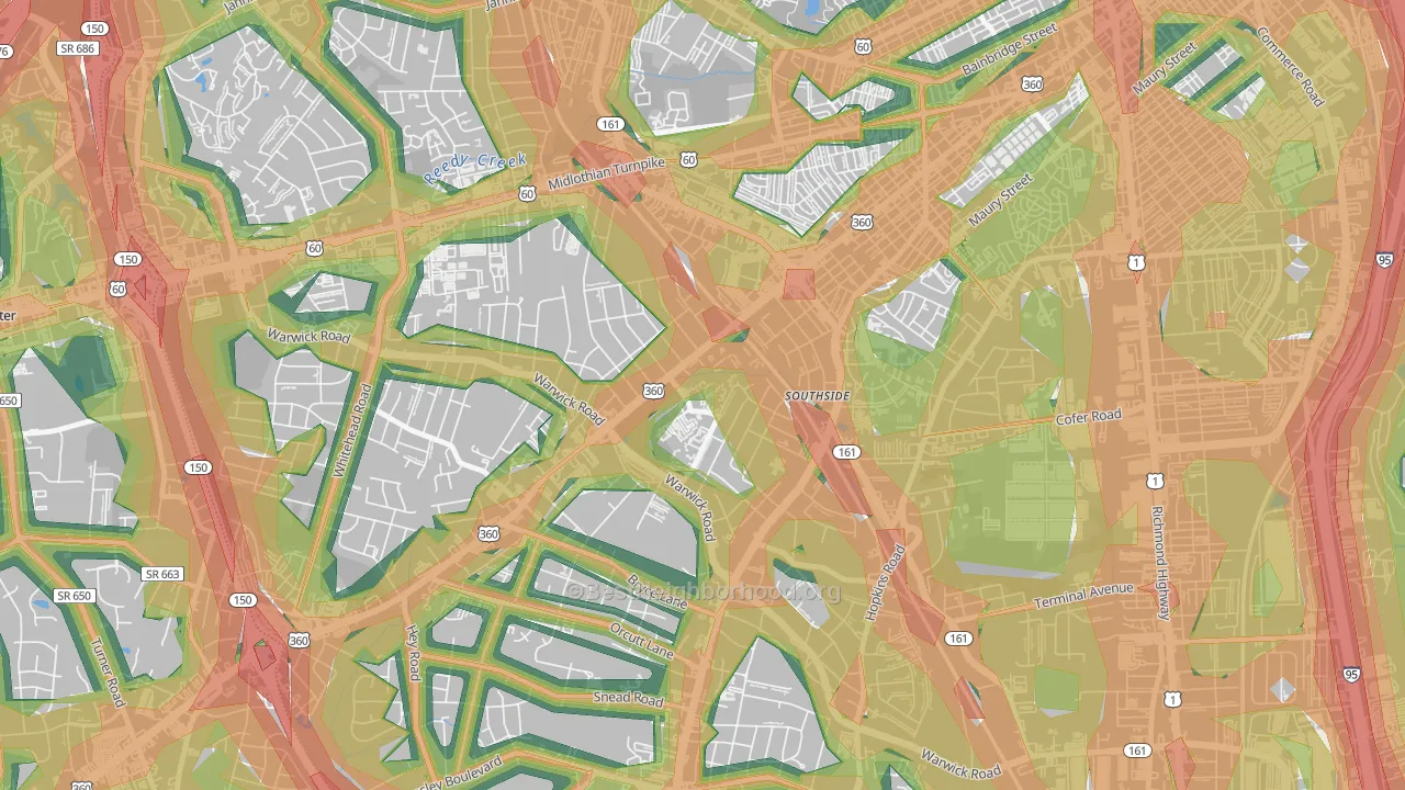Southwood, Richmond, VA Map of Noise Levels in Southwood