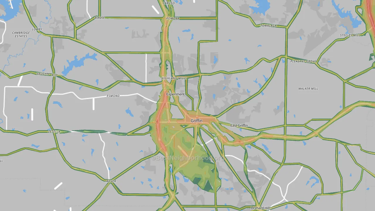 Spalding County, GA Map of Noise Levels in Spalding County