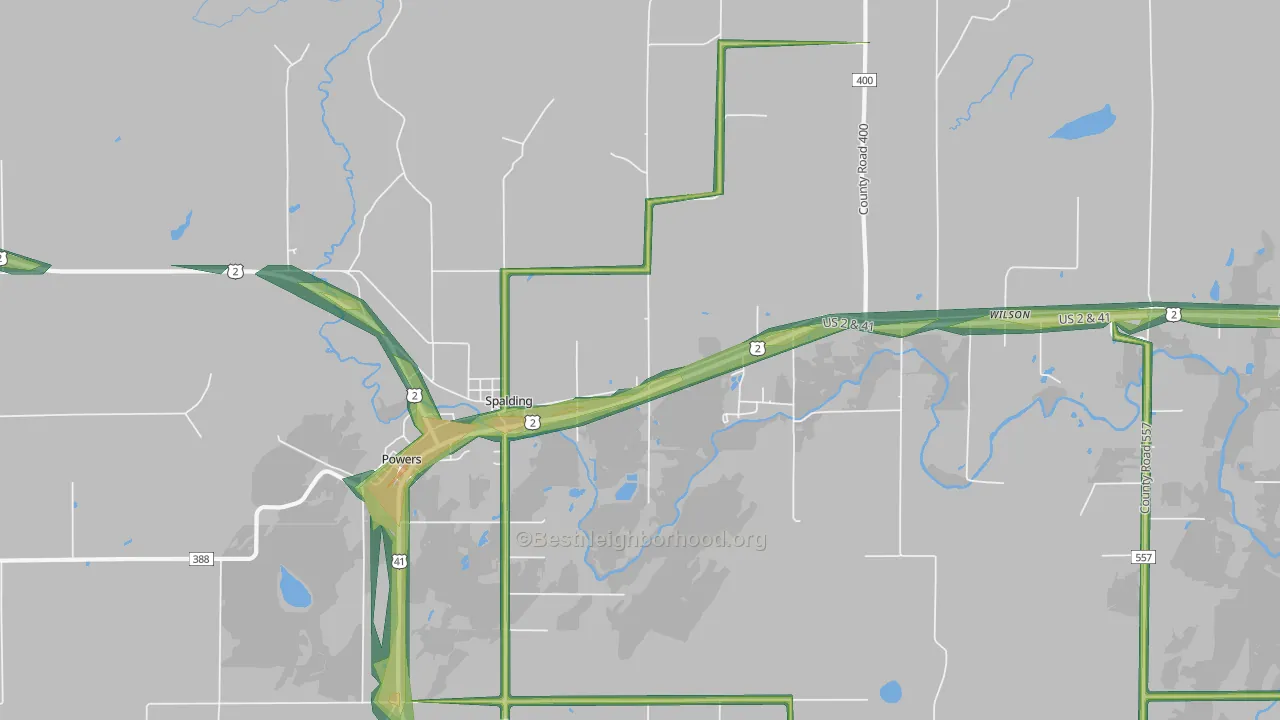 Spalding, MI Map of Noise Levels in Spalding