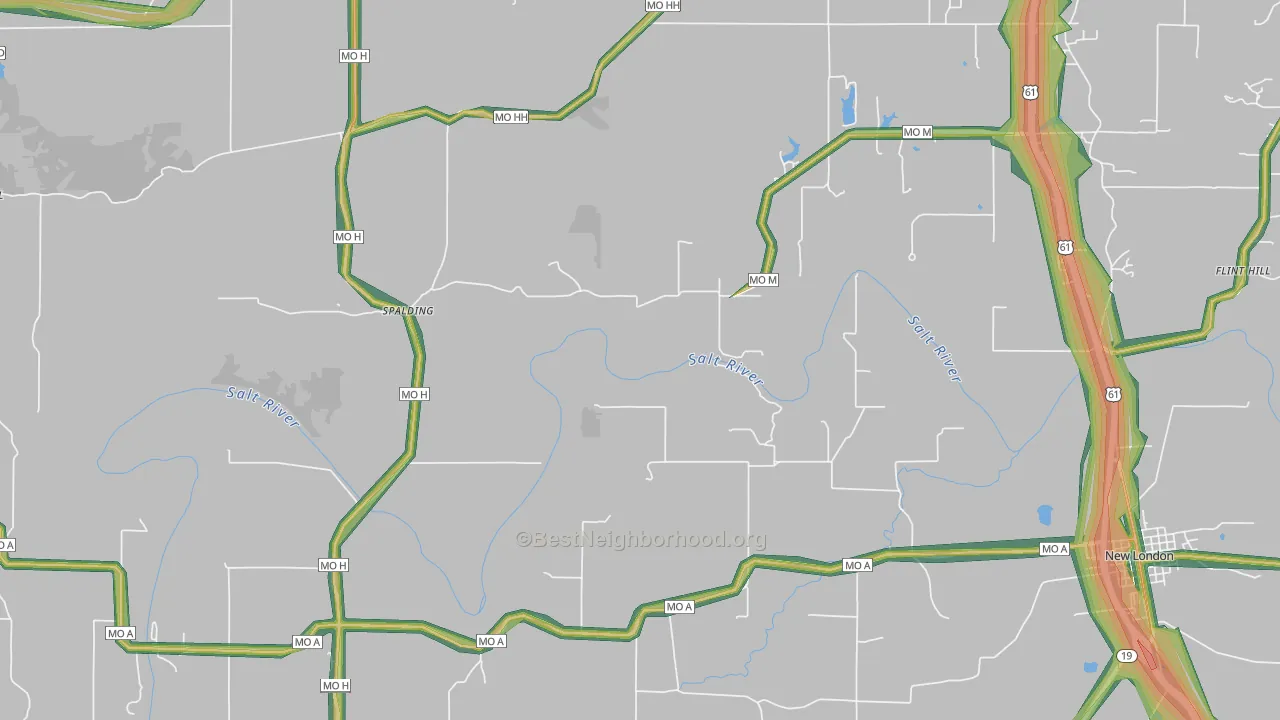 Spalding, MO Map of Noise Levels in Spalding