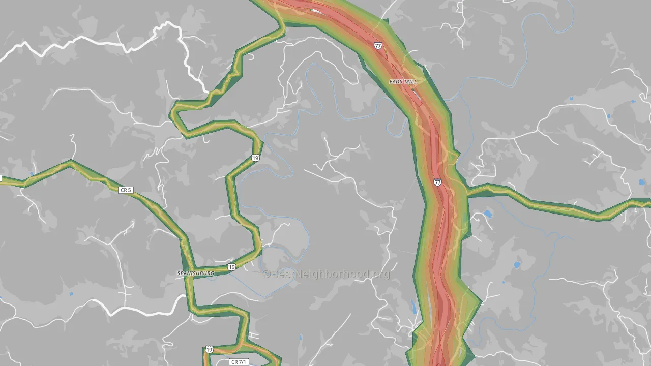 Spanishburg, WV Map of Noise Levels in Spanishburg