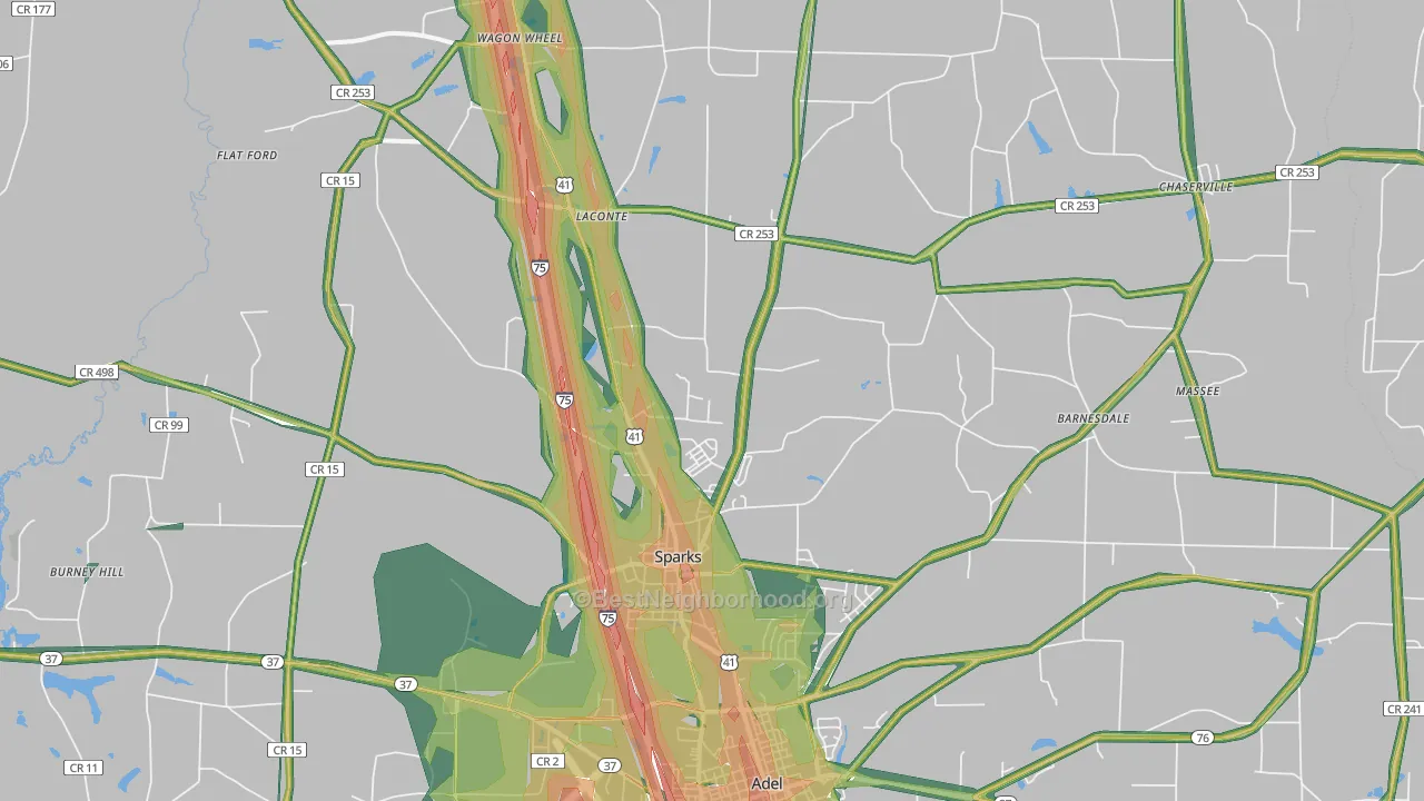Sparks, GA Map of Noise Levels in Sparks
