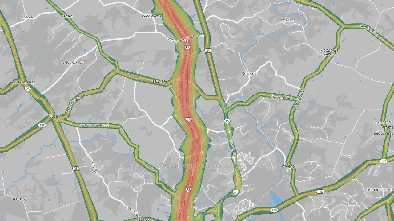 Sparks Glencoe, MD Map of Noise Levels in Sparks Glencoe