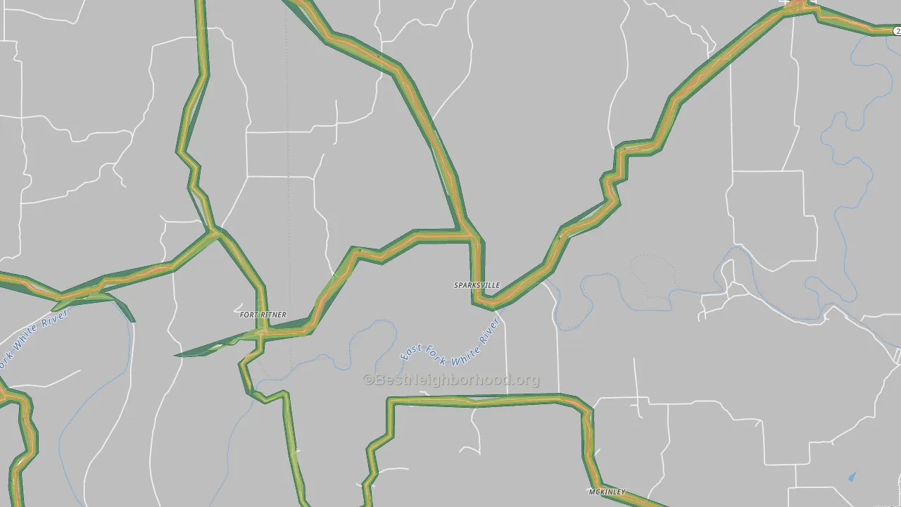 Sparksville, IN Map of Noise Levels in Sparksville