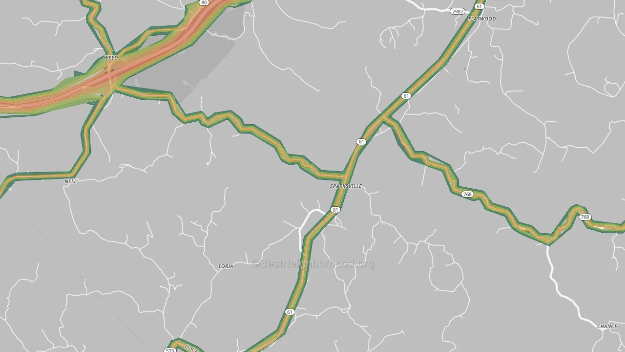 Sparksville, KY Map of Noise Levels in Sparksville