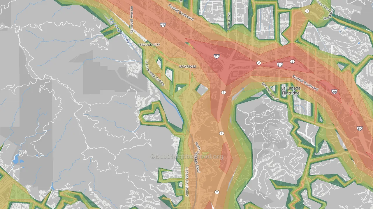 Sparr Heights, Glendale, CA Map of Noise Levels in Sparr Heights