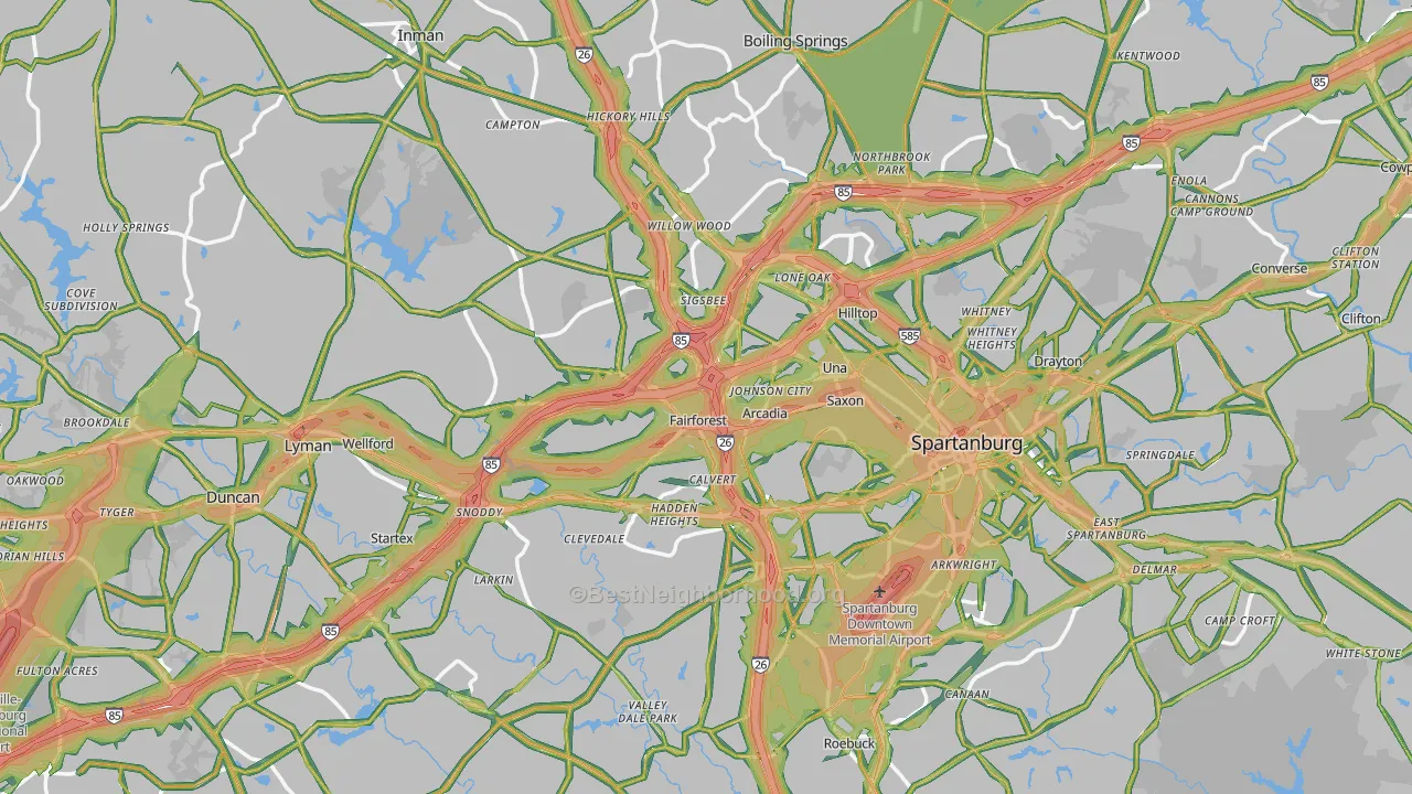 Spartanburg County, SC Map of Noise Levels in Spartanburg County