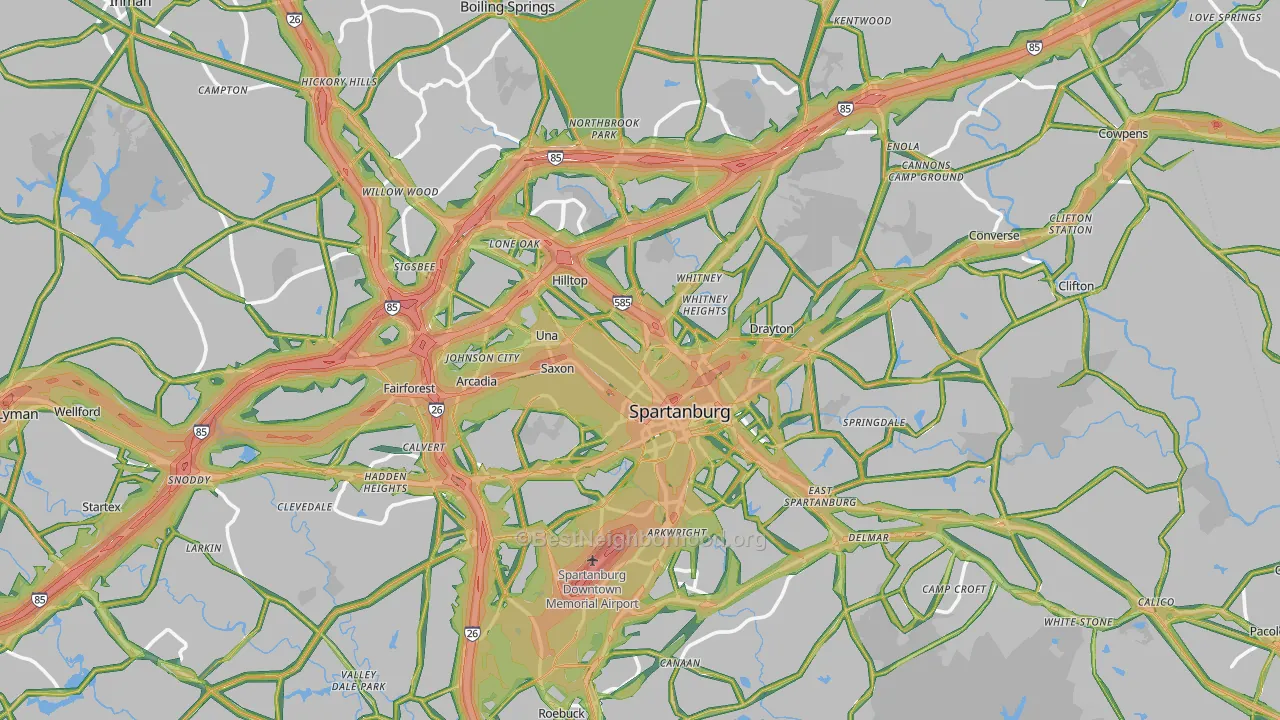 Spartanburg, SC Map of Noise Levels in Spartanburg