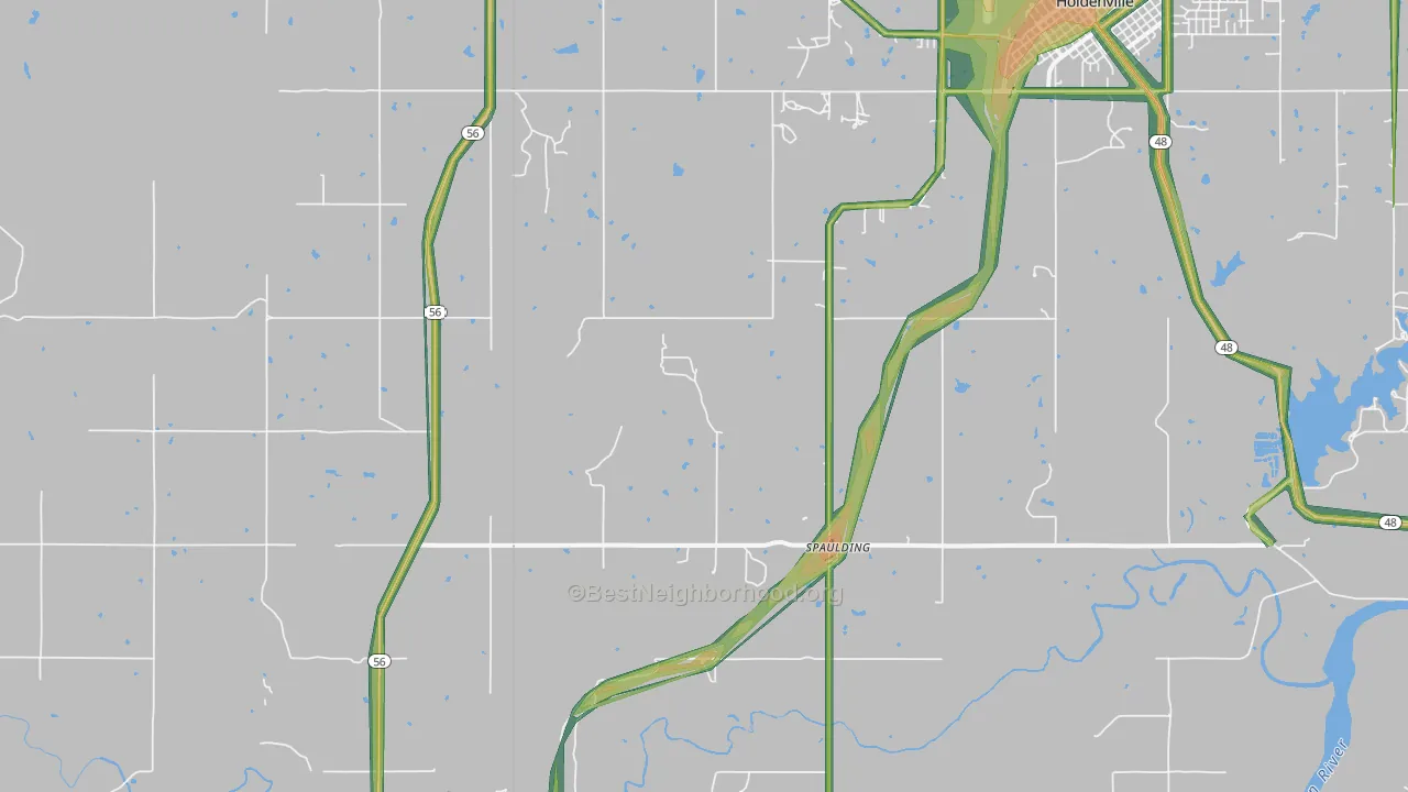 Spaulding, OK Map of Noise Levels in Spaulding