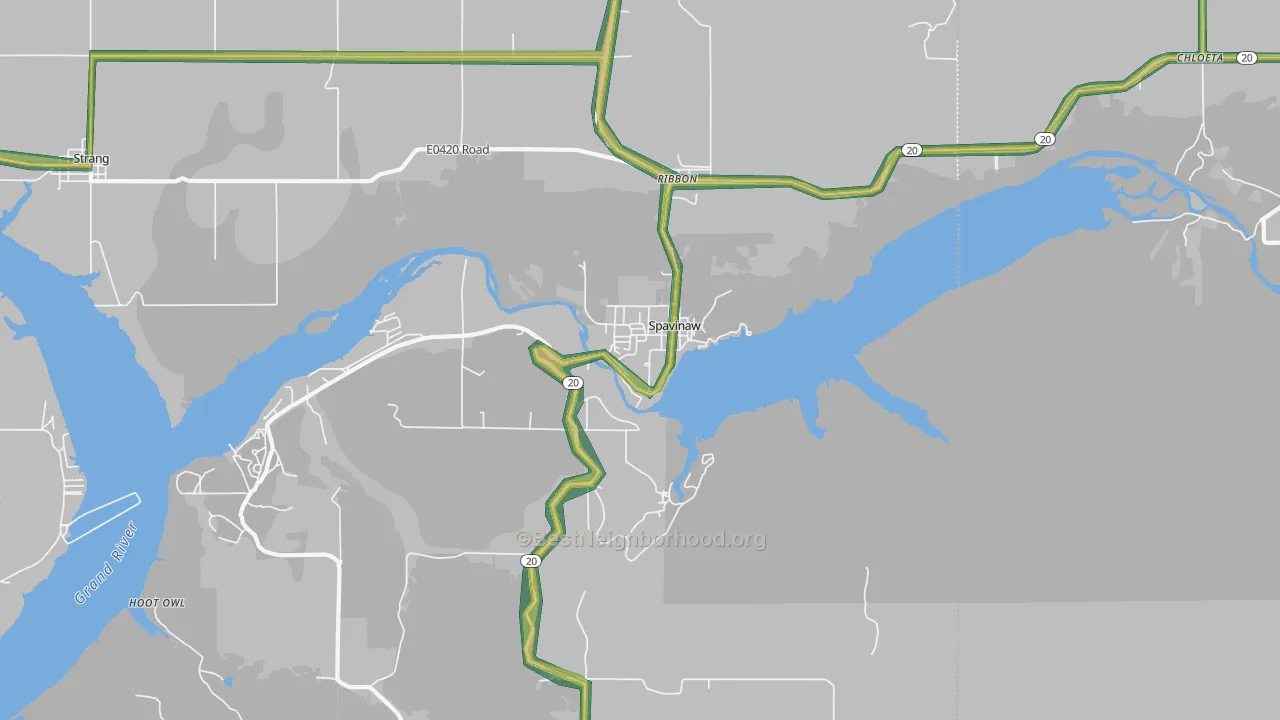 Spavinaw, OK Map of Noise Levels in Spavinaw