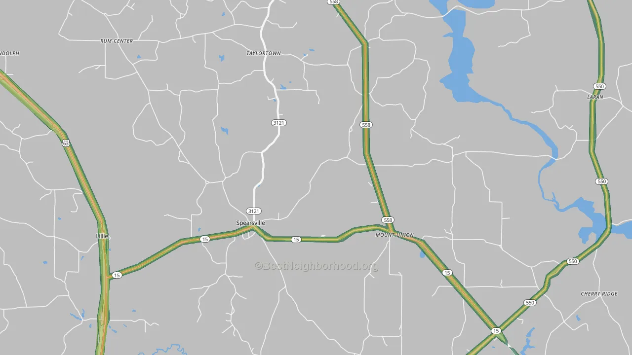 Spearsville, LA Map of Noise Levels in Spearsville