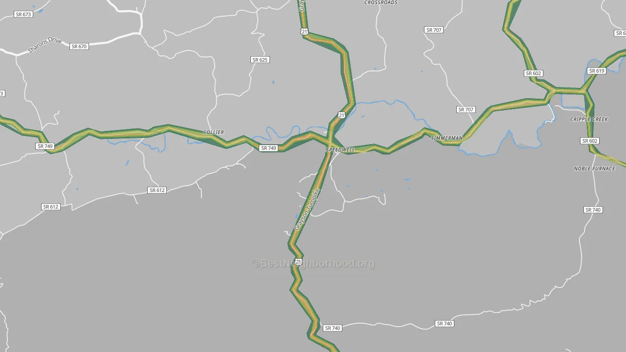 Speedwell, VA Map of Noise Levels in Speedwell