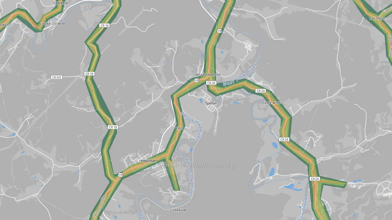 Spelter, WV Map of Noise Levels in Spelter