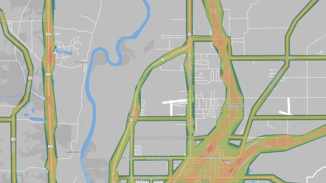 Spelterville, IN Map of Noise Levels in Spelterville