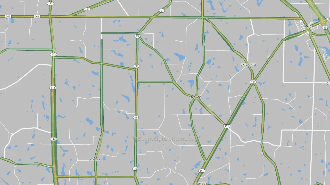 Spence, GA Map of Noise Levels in Spence