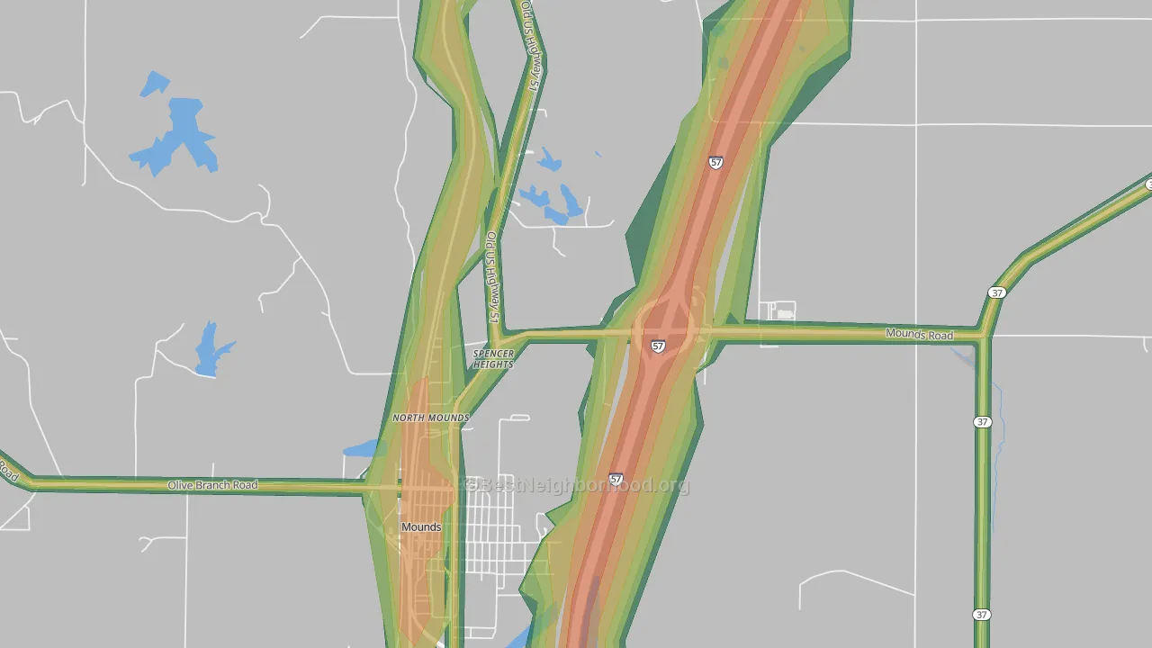 Spencer Heights, IL Map of Noise Levels in Spencer Heights