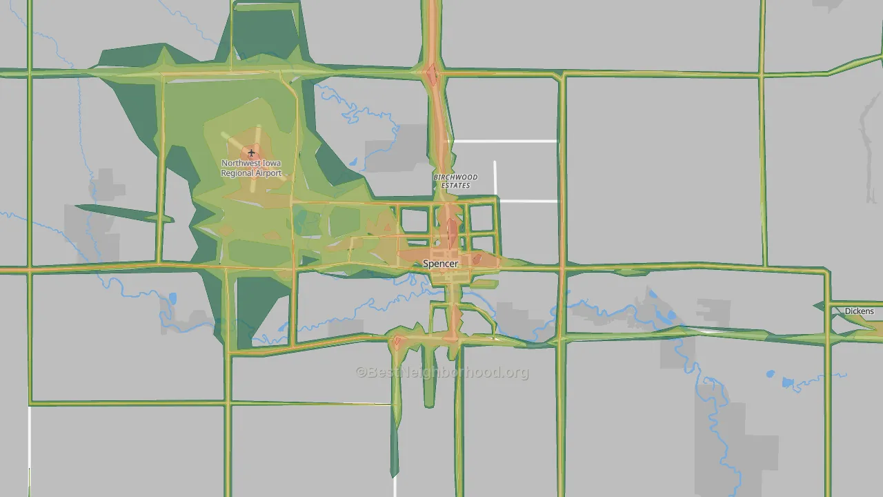 Spencer, IA Map of Noise Levels in Spencer