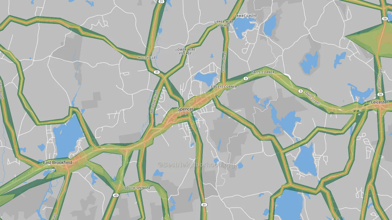 Spencer, MA Map of Noise Levels in Spencer