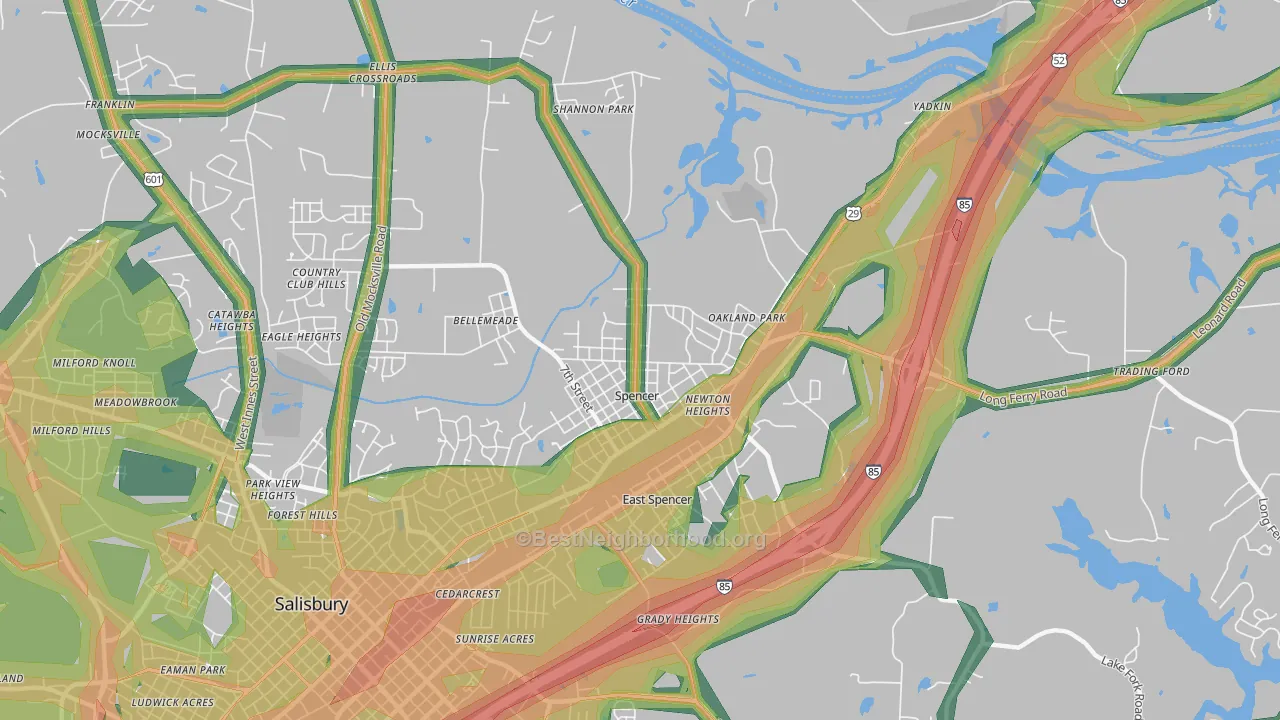Spencer, NC Map of Noise Levels in Spencer
