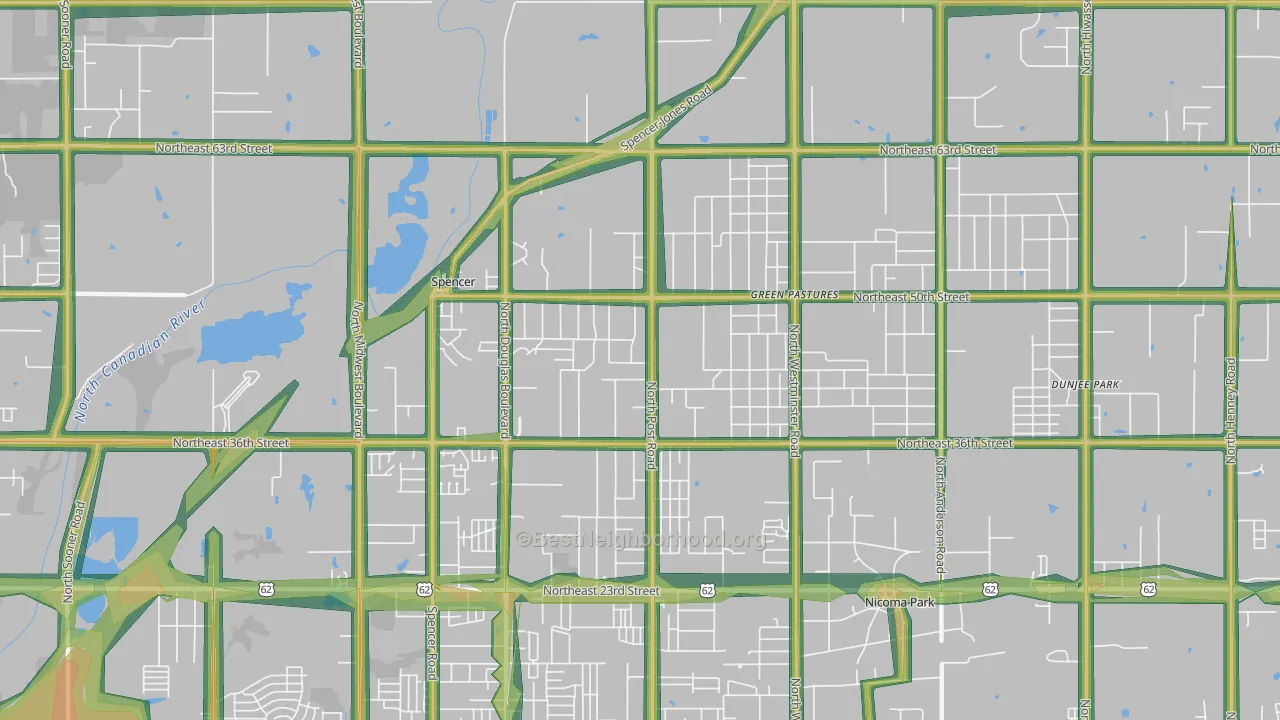 Spencer, OK Map of Noise Levels in Spencer