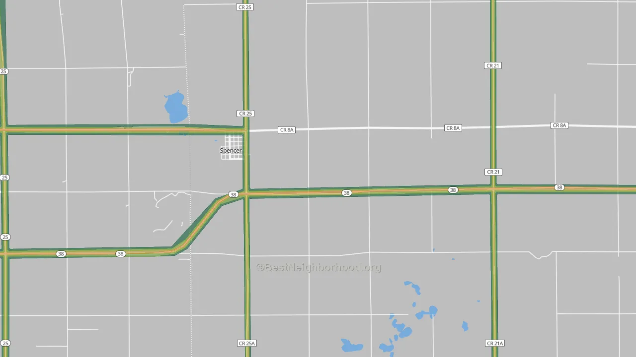 Spencer, SD Map of Noise Levels in Spencer