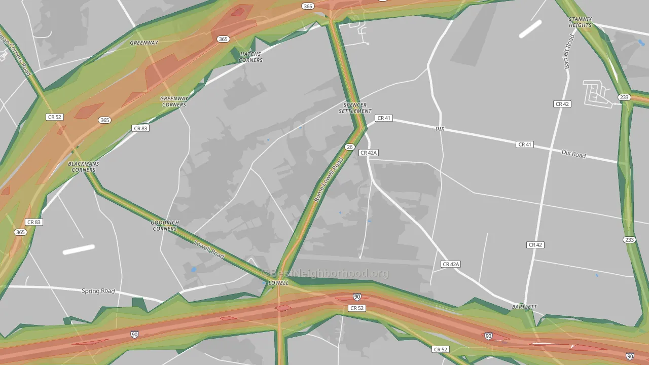 Spencer Settlement, NY Map of Noise Levels in Spencer Settlement