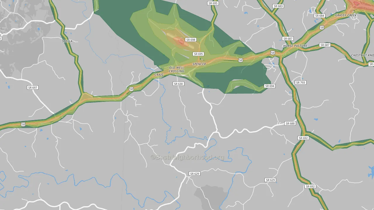 Spencer, VA Map of Noise Levels in Spencer