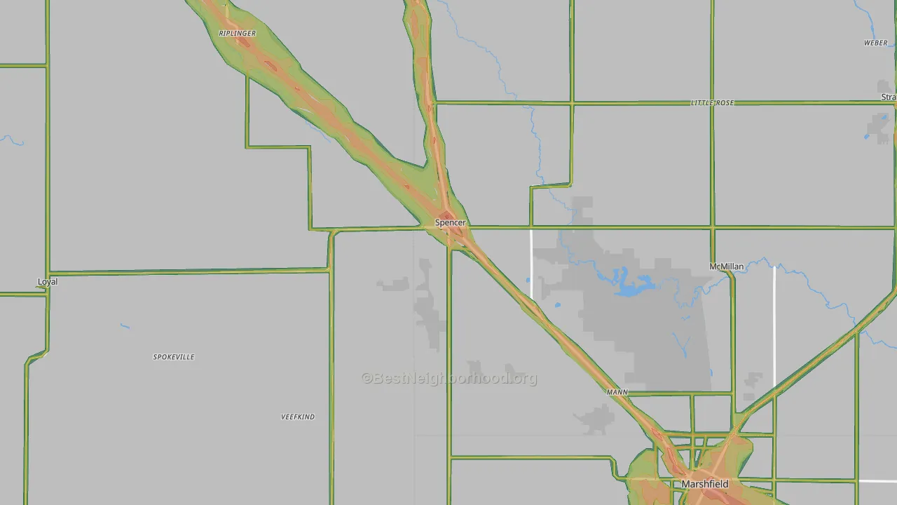 Spencer, WI Map of Noise Levels in Spencer