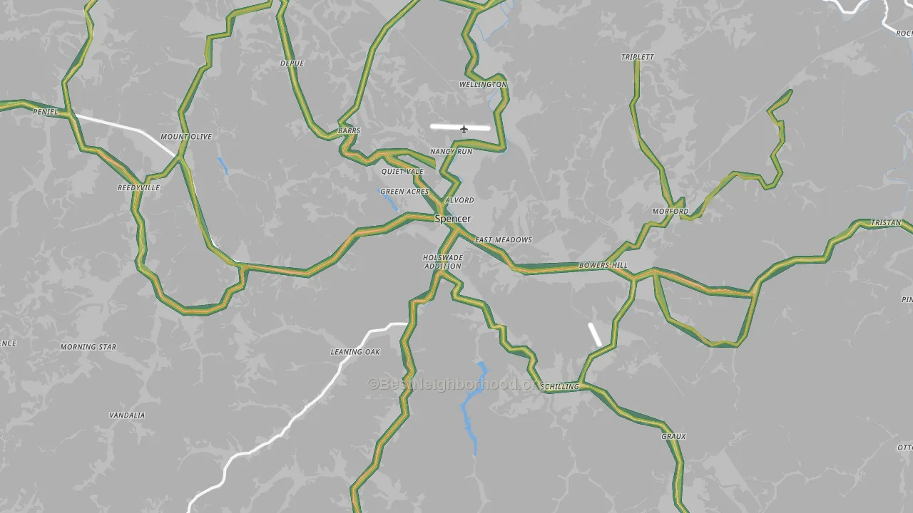 Spencer, WV Map of Noise Levels in Spencer